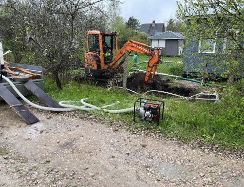 Аренда оборудования для понижения грунтовой воды. Проведение работ в Яньупэ, Олайнская волость.
